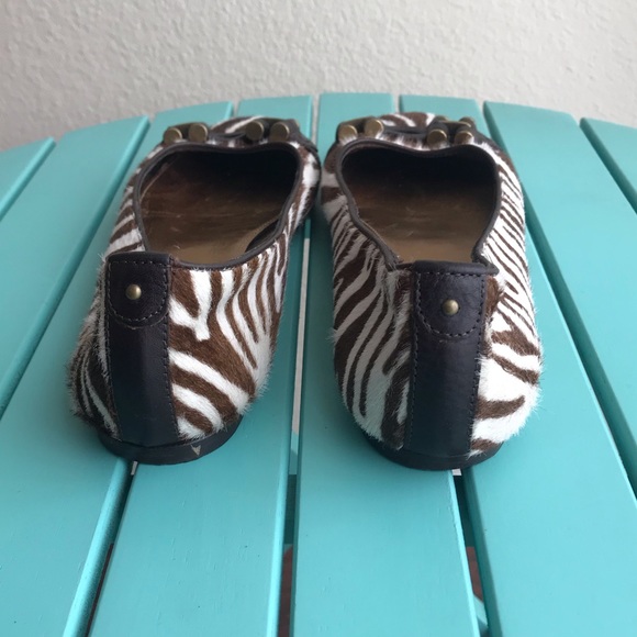 J. Crew Zebra Print Brown Leather Ballet Flats - Picture 3 of 7
